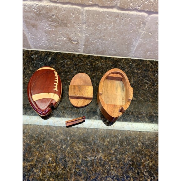 Football Wooden Intarsia Puzzle Box Secret Chamber Handmade Handcrafted - Picture 6 of 6